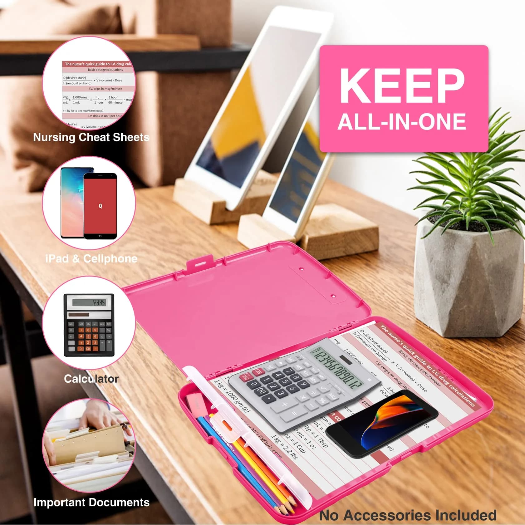 Sooez Storage Clipboard with Pen Holder, Heavy Duty Nursing Clipboard Folder, Plastic Clipboard for Women Teachers Work, School & Office Supplies (Rose Red, 8.5x11) thumbnail 3