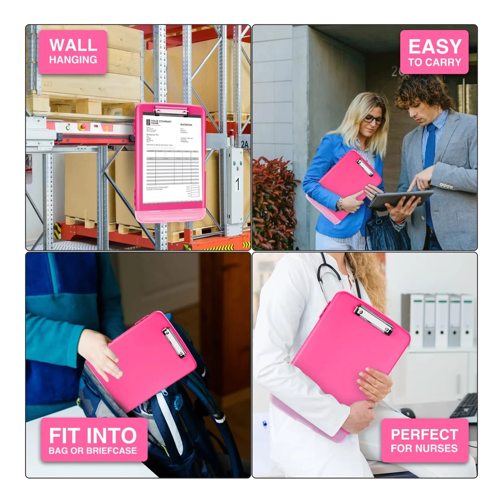 Sooez Storage Clipboard with Pen Holder, Heavy Duty Nursing Clipboard Folder, Plastic Clipboard for Women Teachers Work, School & Office Supplies (Rose Red, 8.5x11) thumbnail 5