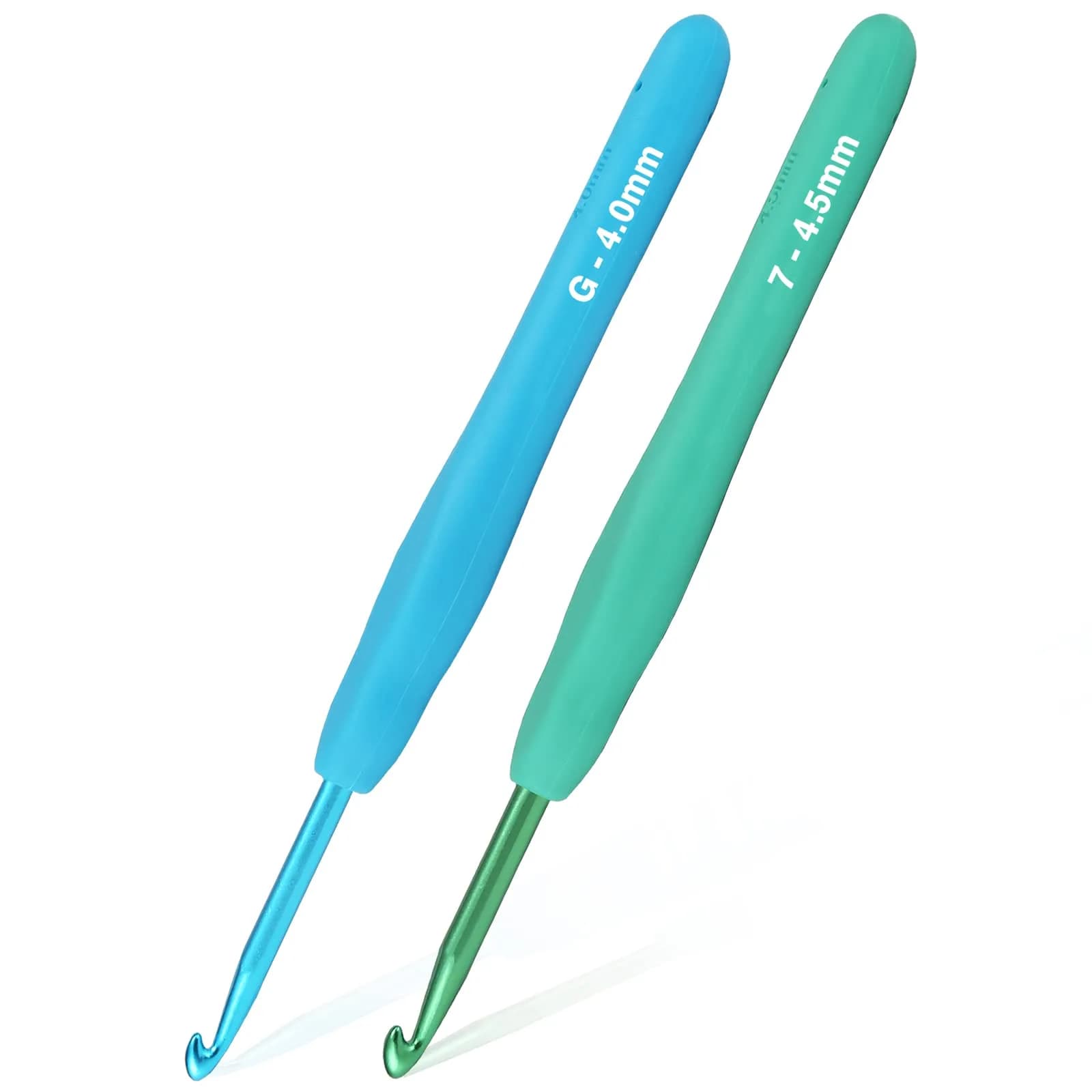 YOJOB Ergonomic Crochet Hooks Set (7mm, 8mm) | Smooth Aluminum Metal with Soft Grip — 4mm, 4.5mm