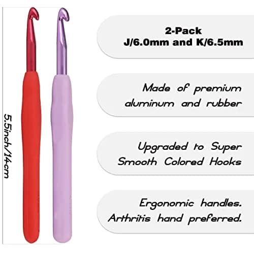 YOJOB Ergonomic Crochet Hooks Set (6mm, 6.5mm) | Smooth Aluminum for Beginners & Advanced thumbnail 2
