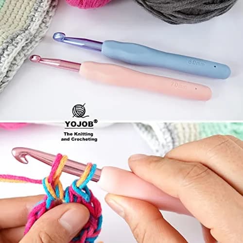 YOJOB Ergonomic Crochet Hooks Set (7mm, 8mm) | Smooth Aluminum Metal with Soft Grip thumbnail 4