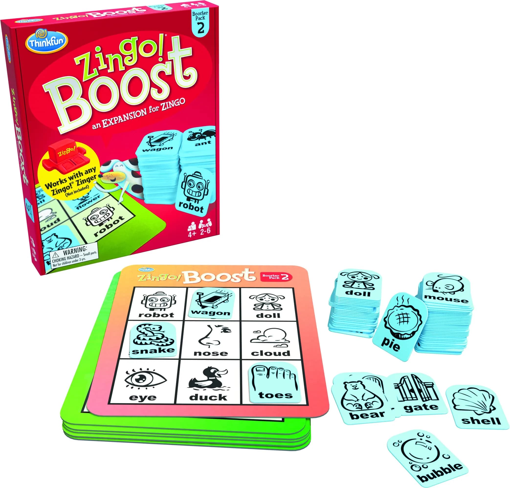 ThinkFun Zingo! Booster Pack #2 - Expansion Pack for Kids 4+ | Brain Word Puzzle Game | Trusted by Families — Blue, Green, Orange, Pink