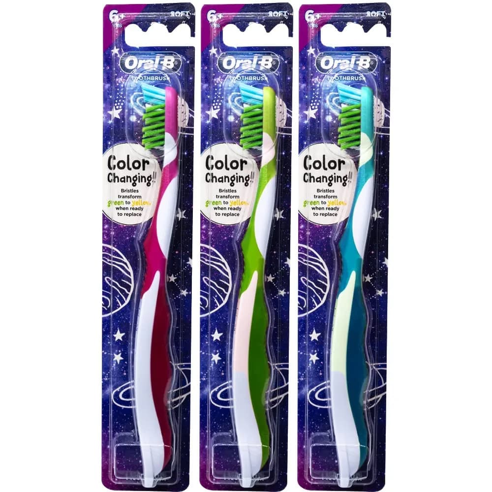 Oral-B Pro-Health Junior CrossAction Galaxy Toothbrush, Ages 6+, Soft - Pack of 3 | Dentist Recommended Manual Toothbrush