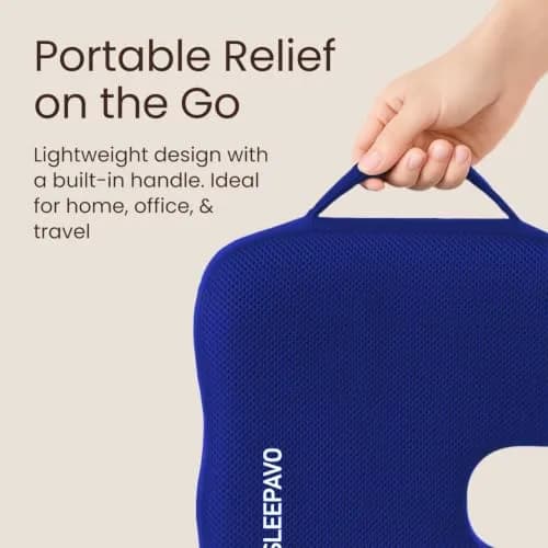 Sleepavo Office Chair Cushion, Seat Cushion for Tailbone Pain Relief Butt | Memory Foam, Navy Blue thumbnail 8