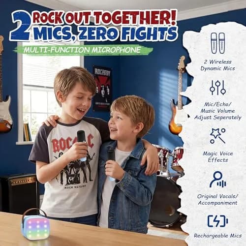 YLL Portable Karaoke Machine for Kids with 2 Wireless Microphones | Bluetooth Speaker for Ages 4-12+ thumbnail 6
