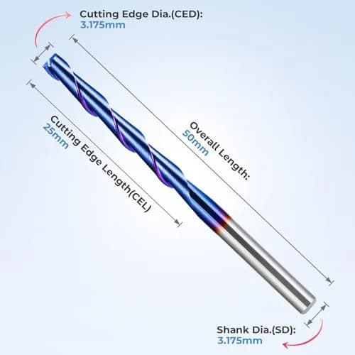 HQMaster 1/8" Shank CNC Router Bits 2 Flute Upcut End Mill 10pcs | 3.175mm Carbide for Wood PVC Acrylic thumbnail 2
