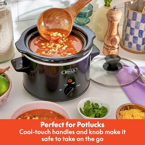 BELLA 1.5QT Slow Cooker | Non-Toxic Ceramic Coating, 3 Heat Settings, Black thumbnail 4