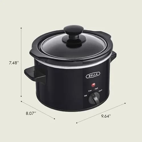 BELLA 1.5QT Slow Cooker | Non-Toxic Ceramic Coating, 3 Heat Settings, Black thumbnail 7