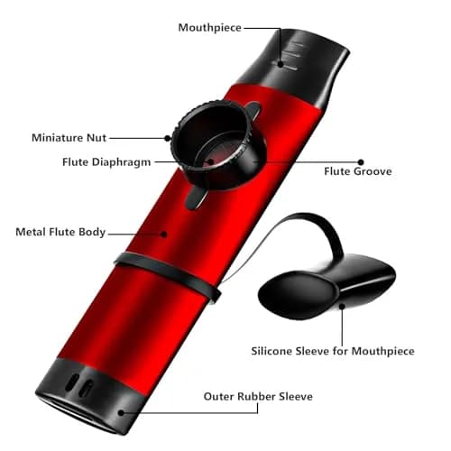 TianChunyue Metal Kazoo 5 Diaphragms | Adjustable Tone for Most Instruments (Red) thumbnail 5