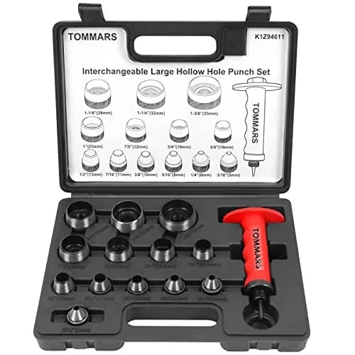 TOMMARS 14-Piece Hollow Punch Set 5-35 mm (3/16 to 1-3/8 Inch) | Heavy Duty Alloy Steel Gasket Cutter Kit thumbnail 1