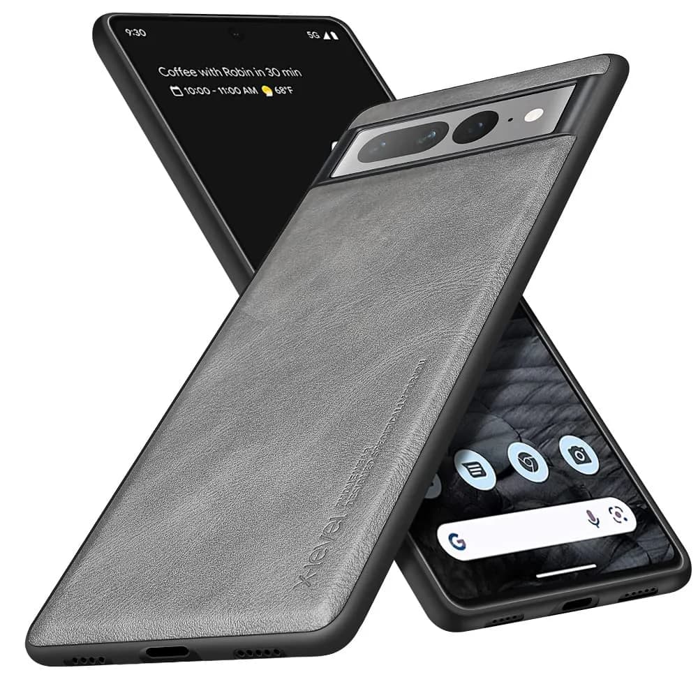 X-level PU Leather Case for Google Pixel 7 Pro | Shockproof, Non-Slip, Vintage Brown — Gray
