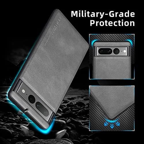 X-level PU Leather Case for Google Pixel 7 Pro, Shockproof, Non-Slip, Gray | Vintage Leather Design thumbnail 2