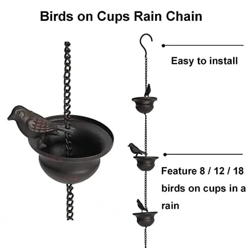 Jemeni Bird Rain Chain 3.66m (12 ft) | Decorative Garden Water Feature thumbnail 2