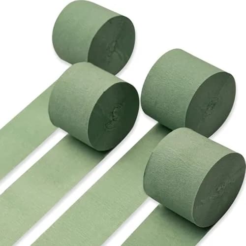 PartyWoo Sage Green Crepe Paper Streamers 4 Rolls, 328 FT Total | FSC-Certified Paper, 30% Thicker thumbnail 1