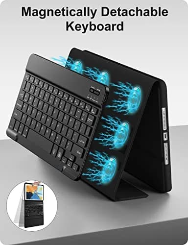 Hamile Wireless Keyboard Case for iPad 9/8/7th Gen 10.2" & Air 3/Pro 10.5" | 7 Color Backlit, Detachable Folio with Pencil Holder thumbnail 6