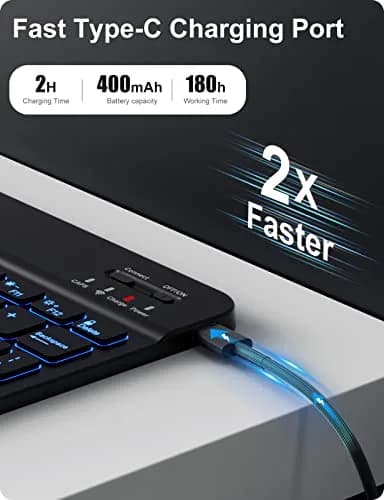Hamile Wireless Keyboard Case for iPad 9/8/7th Gen 10.2" & Air 3/Pro 10.5" | 7 Color Backlit, Detachable Folio with Pencil Holder thumbnail 3