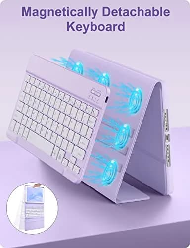 Hamile Purple Keyboard Case with 7-Color Backlit for iPad 9/8/7 Gen 10.2" & Air 3/Pro 10.5" | Detachable Magnetic Folio with Pencil Holder thumbnail 6