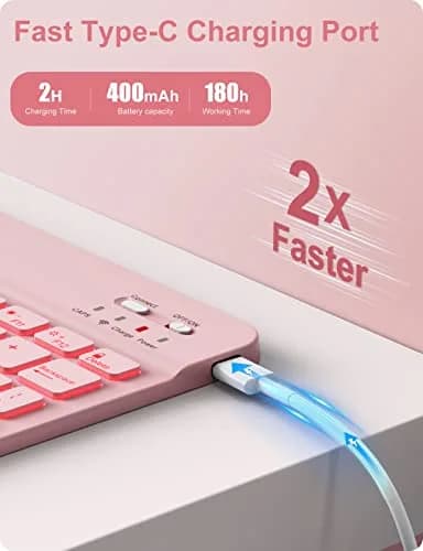 Hamile Pink Backlit Keyboard Case for iPad 9/8/7th Gen 10.2" & Air 3/Pro 10.5" | Detachable Wireless Folio with Pencil Holder thumbnail 3