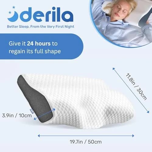 Derila Cervical Neck Pillow for Sleeping, Memory Foam 50cm (19.7") | Supports Neck & Spine thumbnail 2