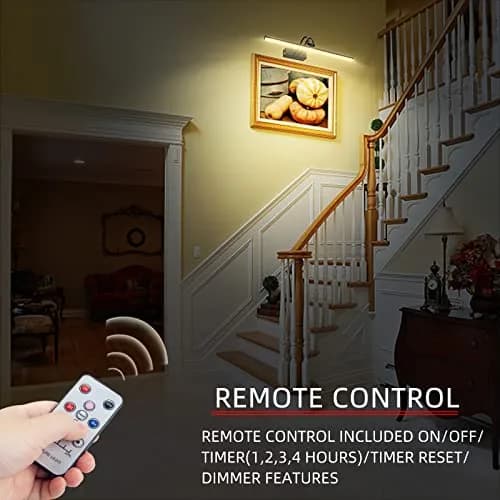 RAIFOOLLY 16" Wireless Art Light for Wall, 5000mAh Rechargeable Battery, Black | Dimmable LED Picture Light with Remote & Timer thumbnail 2