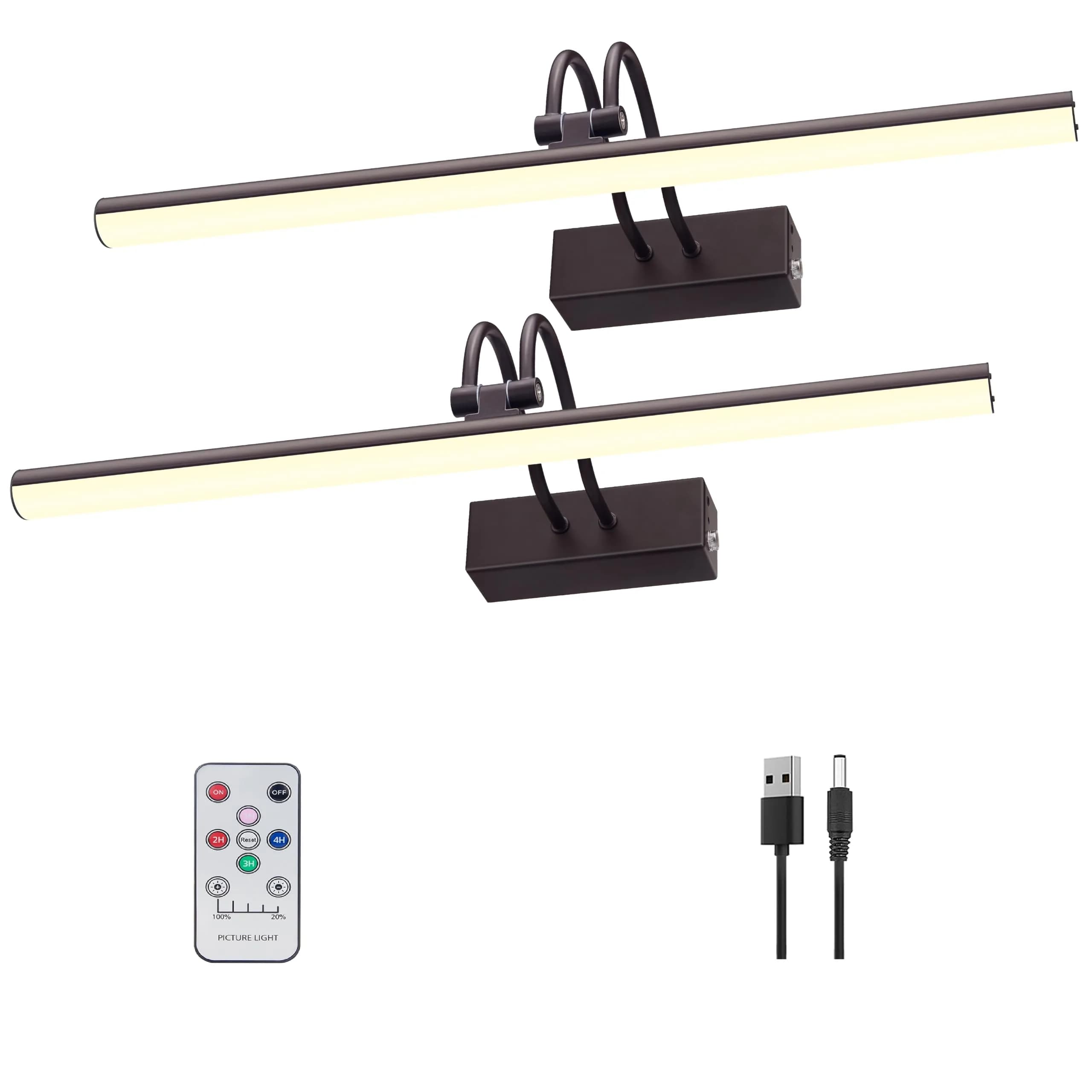 RAIFOOLLY Rechargeable Picture Light 16" Gold | 5000mAh Battery Operated Art Light with Remote Timer — Nickel