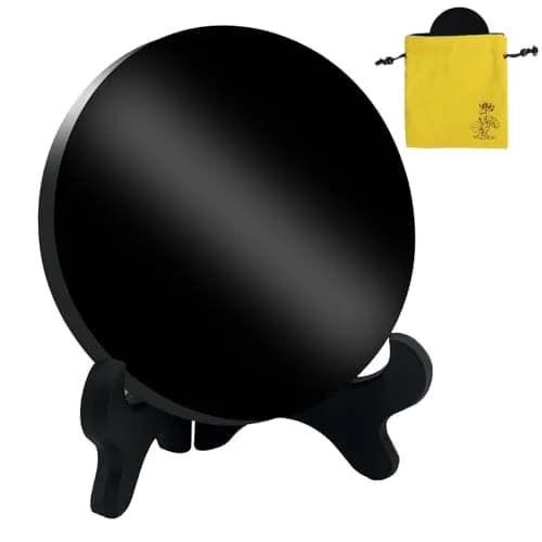 AGERYU Black Obsidian Scrying Mirror 120mm (4.7in) | Polished Handwork for Divination & Feng Shui thumbnail 1