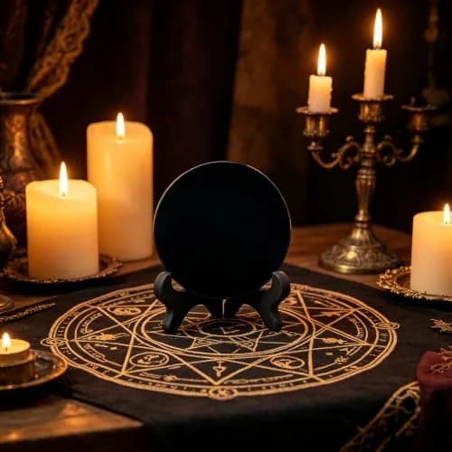 AGERYU Black Obsidian Scrying Mirror 120mm (4.7in) | Polished Handwork for Divination & Feng Shui thumbnail 2