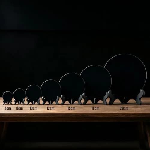 AGERYU Black Obsidian Scrying Mirror 120mm (4.7in) | Polished Handwork for Divination & Feng Shui thumbnail 3