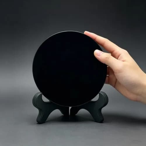 AGERYU Black Obsidian Scrying Mirror 10cm (4in) with Stand & Bag | Feng Shui Home Décor thumbnail 4