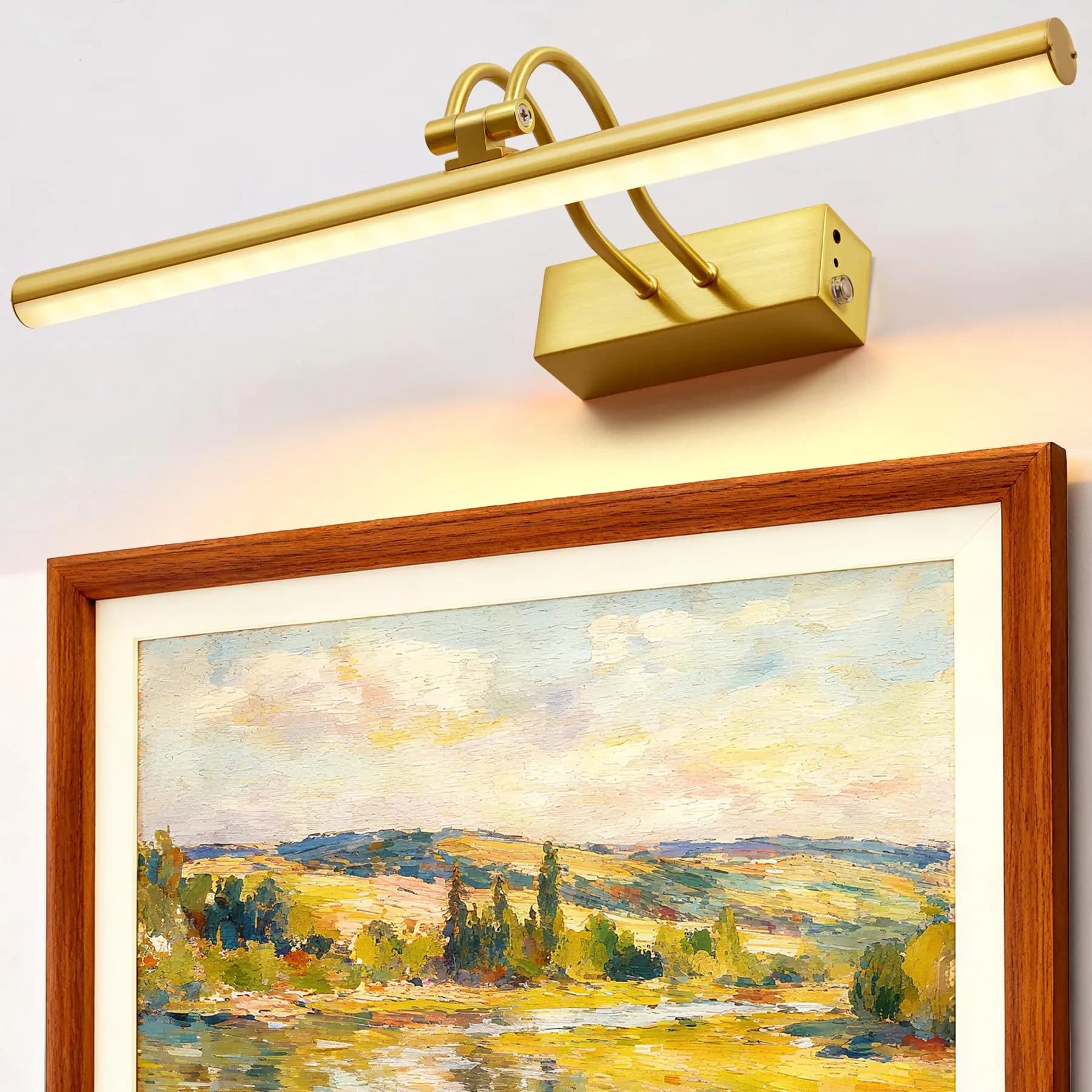RAIFOOLLY Rechargeable Picture Light 16" Gold | 5000mAh Battery Operated Art Light with Remote Timer — Plated Gold / 16inch