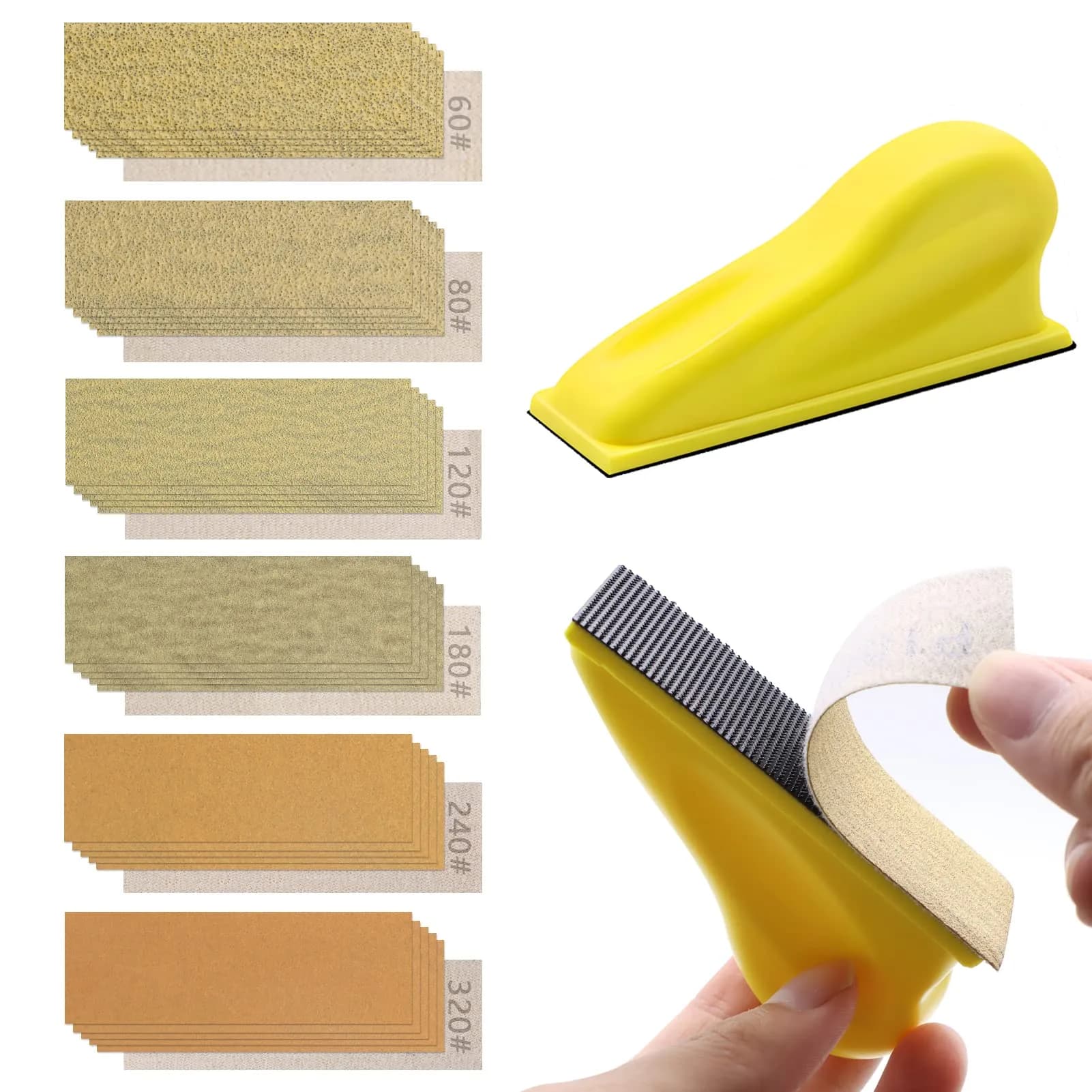 ZEHIQ 3.5"x1" Mini Detail Hand Sanding Block & 60Pcs Sandpaper Assortment | Precision Small Projects - main product image