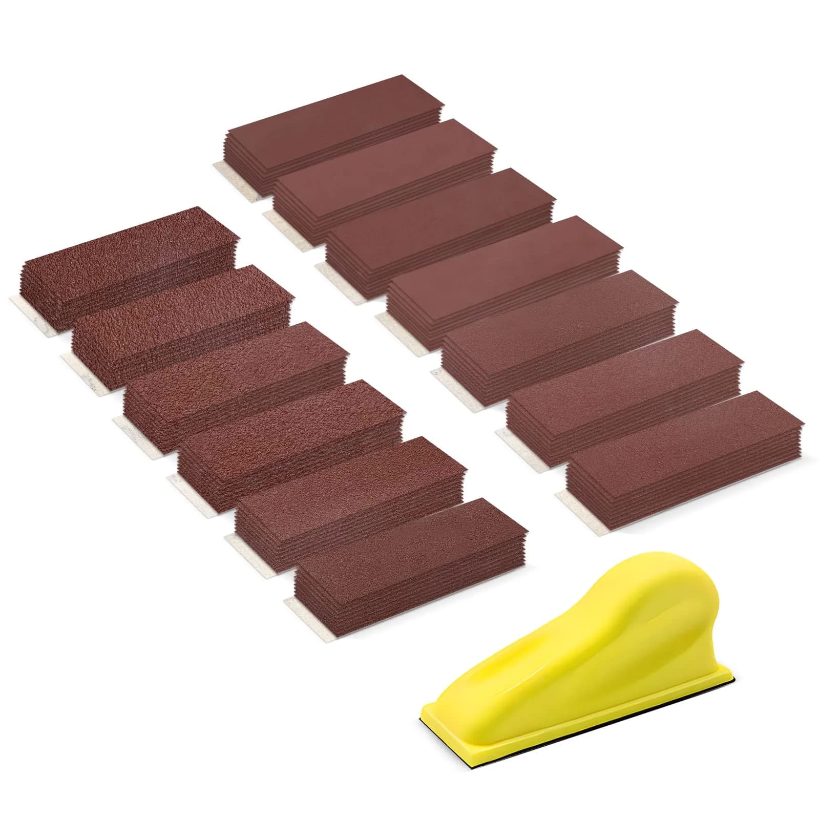 ZEHIQ 3.5"x1" Detail Hand Sanding Block & 130Pcs Sandpaper Assortment | Precision Small Projects — Brown