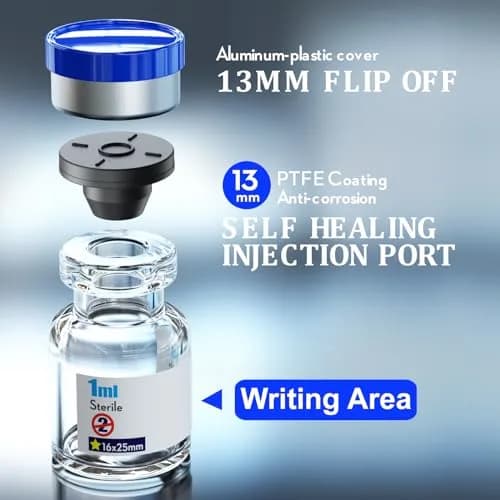KSIITEKSLAB Sterile Empty Vials with Self Healing Injection Port 1ml (0.034 Fl Oz) Clear | Pack of 10 thumbnail 3