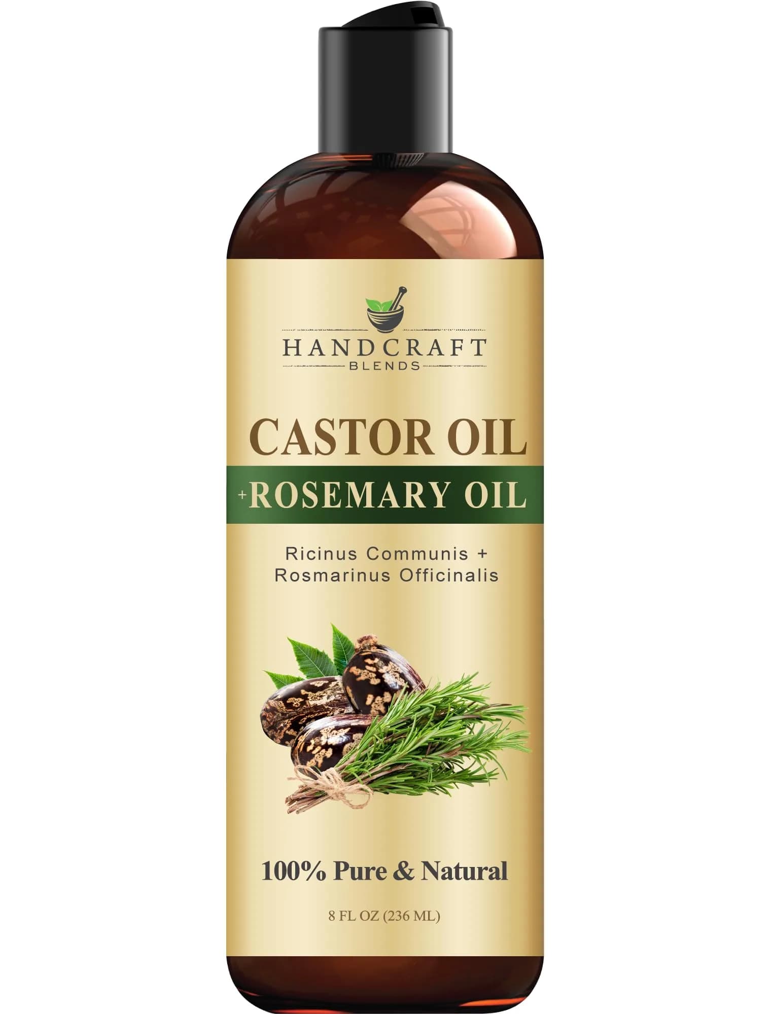 Handcraft Blends Organic Castor Oil 473ml (16 Fl Oz) | USDA Organic, Pure & Natural Carrier Oil for Hair Growth, Skin & Body — Castor with Rosemary 8 Fl Oz / 8 Fl Oz