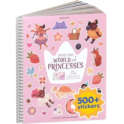 CUPKIN World of Princesses Sticker Book for Girls (500+ Stickers, 12 Scenes & Coloring Pages) | USA Imported Toddler Activity Book — World of Princesses