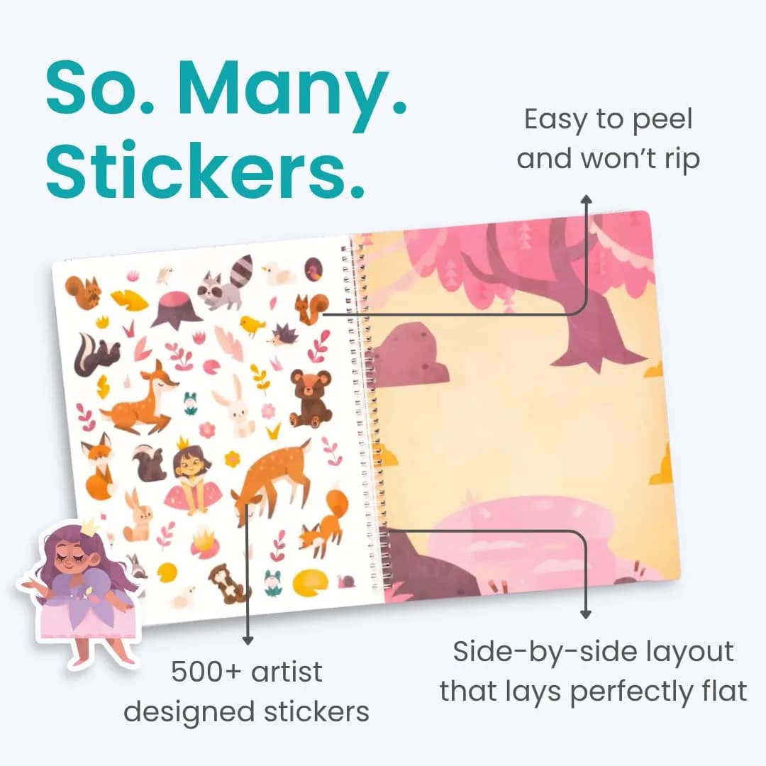 CUPKIN World of Princesses Sticker Book for Girls (500+ Stickers, 12 Scenes & Coloring Pages) | USA Imported Toddler Activity Book thumbnail 2