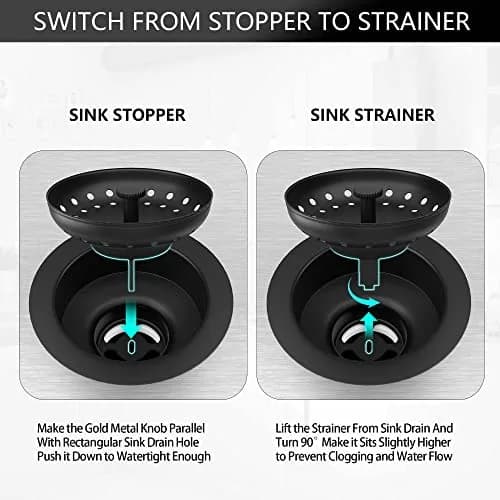 Exakey Black Sink Drain 3-1/2 Inch | Matte Black Stainless Steel Kitchen Sink Strainer Assembly Kit thumbnail 4
