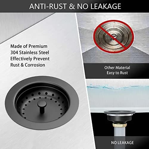 Exakey Black Sink Drain 3-1/2 Inch | Matte Black Stainless Steel Kitchen Sink Strainer Assembly Kit thumbnail 5