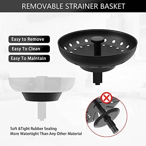 Exakey Black Sink Drain 3-1/2 Inch | Matte Black Stainless Steel Kitchen Sink Strainer Assembly Kit thumbnail 8