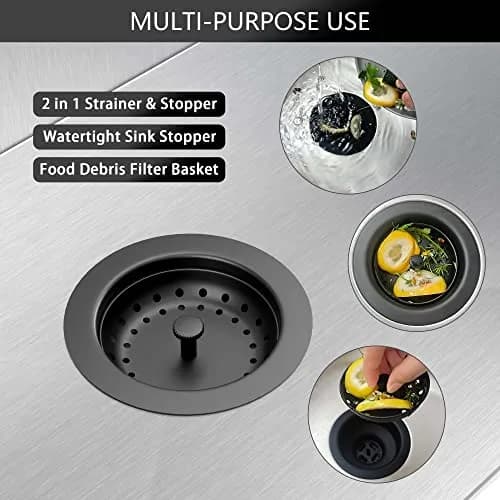 Exakey Black Sink Drain 3-1/2 Inch | Matte Black Stainless Steel Kitchen Sink Strainer Assembly Kit thumbnail 2