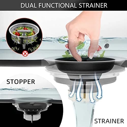 Exakey Black Sink Drain 3-1/2 Inch | Matte Black Stainless Steel Kitchen Sink Strainer Assembly Kit thumbnail 3