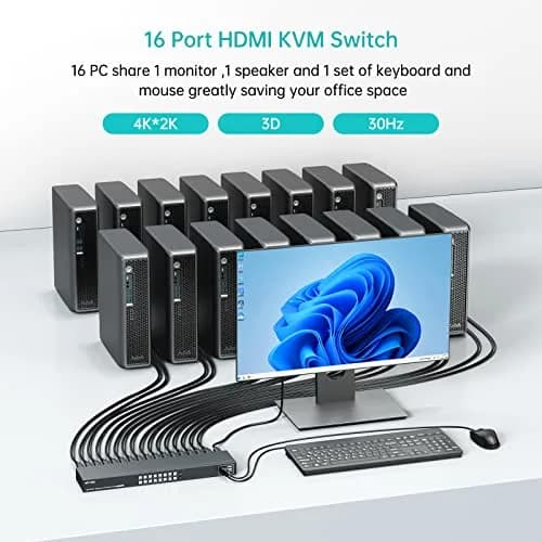 MT-VIKI 16 Port KVM Switch HDMI 4K@30Hz Rack Mount 38.8cm (15.3'') | Manages 16 Computers with 1 Monitor, Keyboard, Mouse thumbnail 4