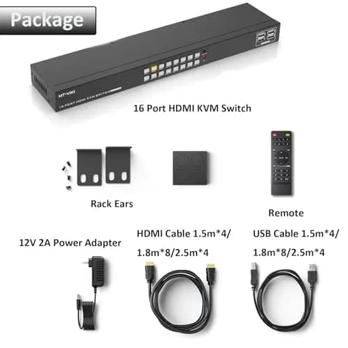 MT-VIKI 16 Port KVM Switch HDMI 4K@30Hz Rack Mount 38.8cm (15.3'') | Manages 16 Computers with 1 Monitor, Keyboard, Mouse thumbnail 6