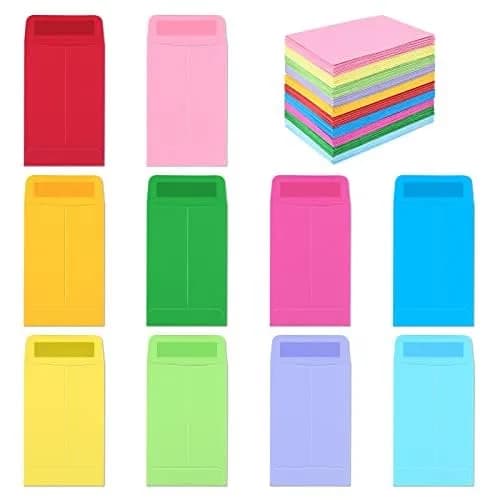 Swesara Small Envelopes 2.25 x 3.5 Inch (100-Pack) | Colorful Mini Envelopes for Seeds, Cash, Coins — 100 pcs Coin Envelopes