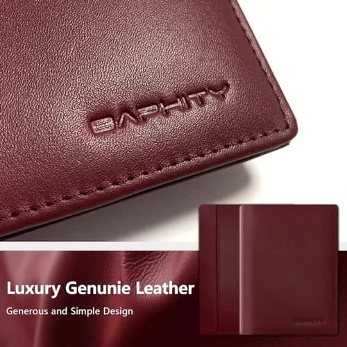 BAPHITY RFID Blocking Passport Holder Slim Travel Wallet for Women, Wine Red | Genuine Leather Multi-Slot Organizer thumbnail 2