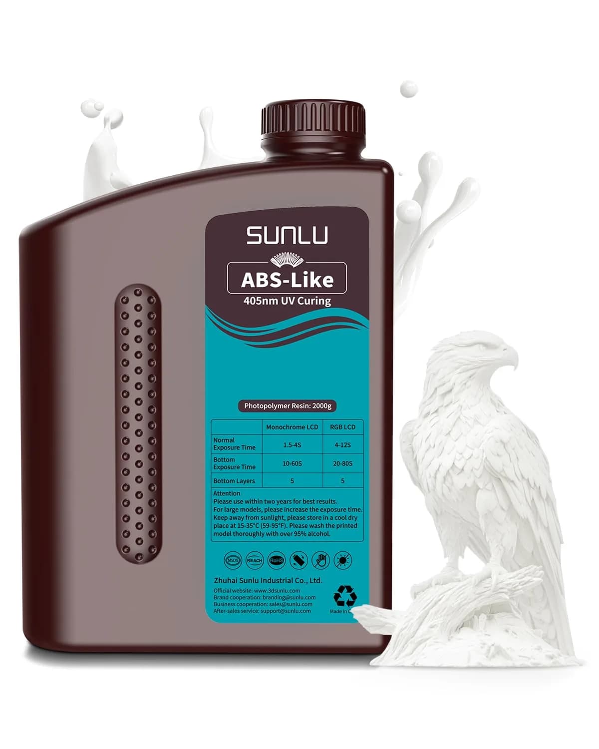 SUNLU ABS-Like 3D Printer Resin 2KG (4.4 lbs) White | Rapid UV Curing Photopolymer for LCD/DLP/SLA Printers