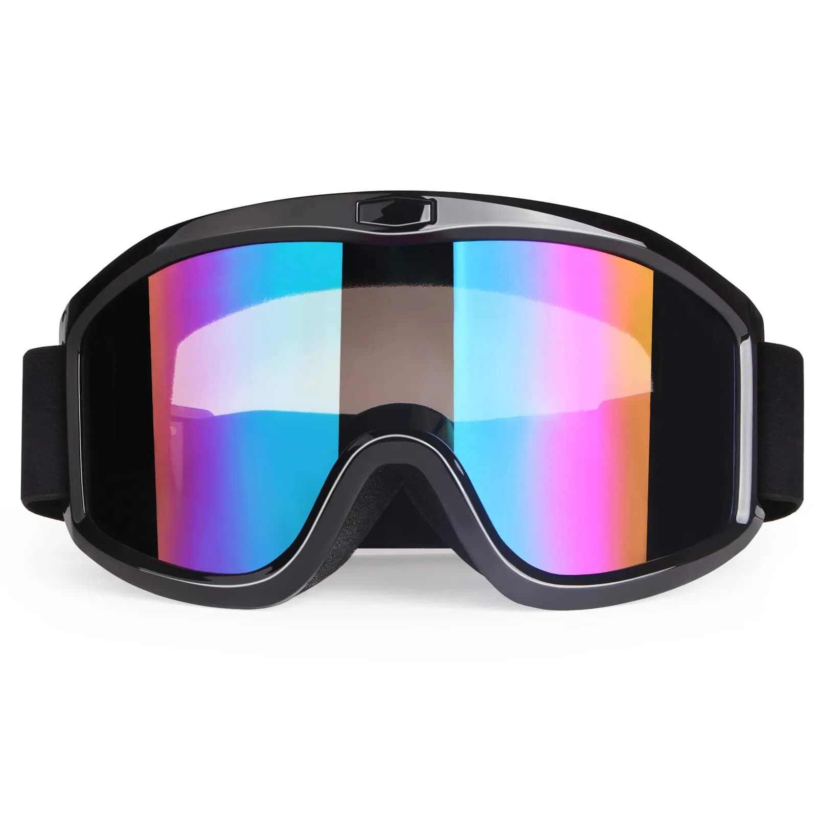 Dmeixs Motocross Goggles Full Rim Plastic, Multicolor Lens | Anti-Fog UV Protection — Oval Black Frame + Color Lens