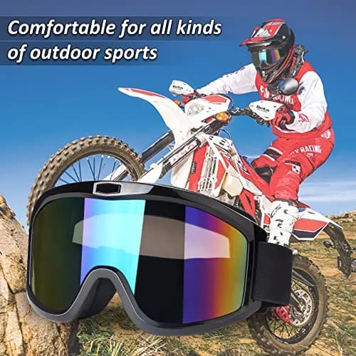 Dmeixs Motorcycle Motocross Goggles Black Frame + Color Lens | UV Protection, Anti-Fog, Impact Resistant thumbnail 5
