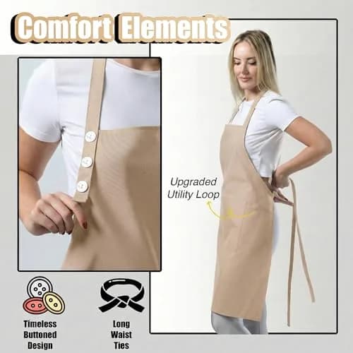 TOSHE Kitchen Apron for Women & Men Waterdrop Resistant, Adjustable Button | Water-Resistant Cotton Blend Apron thumbnail 6