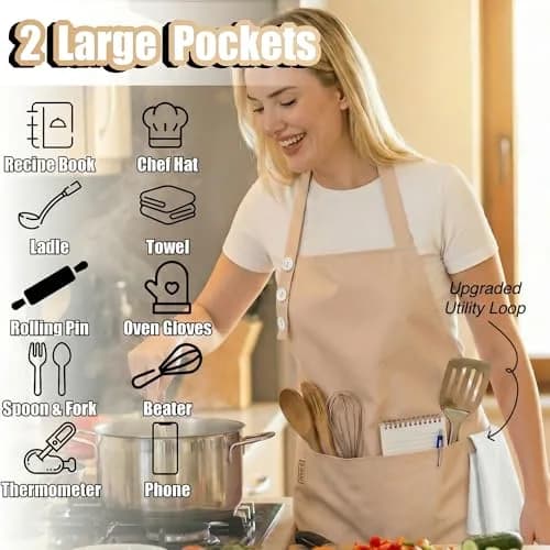 TOSHE Kitchen Apron for Women & Men Waterdrop Resistant, Adjustable Button | Water-Resistant Cotton Blend Apron thumbnail 2